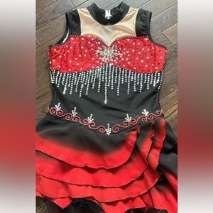 Red and Black Rhinestone Figure Skating Dress